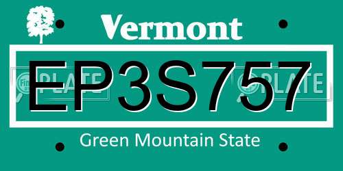 EP3S757 Vermont License Plate