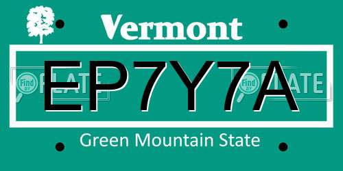 EP7Y7A Vermont License Plate