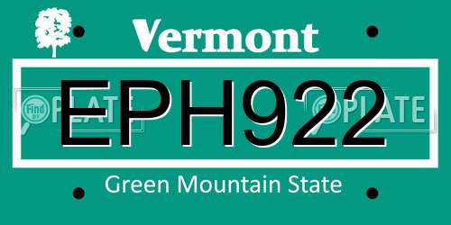 EPH922 Vermont License Plate