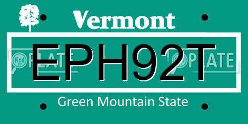 EPH92T Vermont License Plate