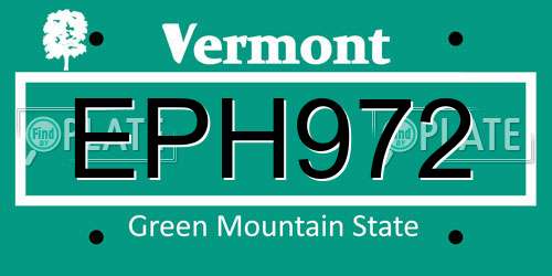 EPH972 Vermont License Plate