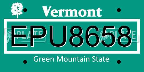 EPU8658 Vermont License Plate