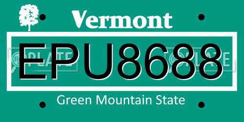 EPU8688 Vermont License Plate