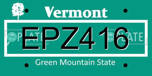 EPZ416 Vermont License Plate