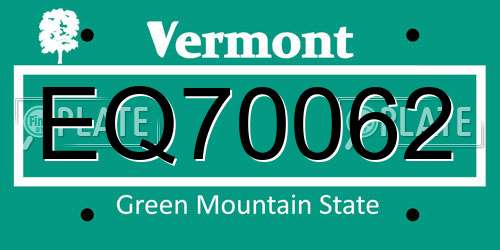 EQ70062 Vermont License Plate