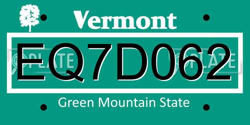 EQ7D062 Vermont License Plate