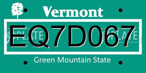 EQ7D067 Vermont License Plate