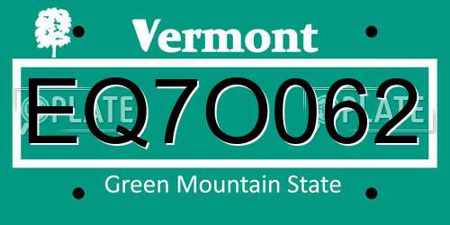 EQ7O062 Vermont License Plate