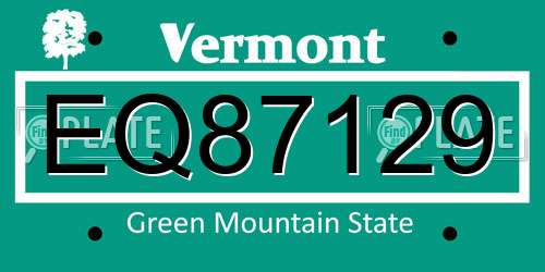 EQ87129 Vermont License Plate