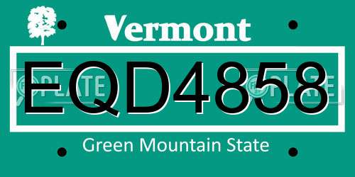 EQD4858 Vermont License Plate