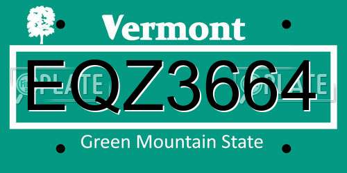 EQZ3664 Vermont License Plate