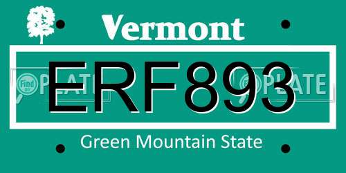 ERF893 Vermont License Plate