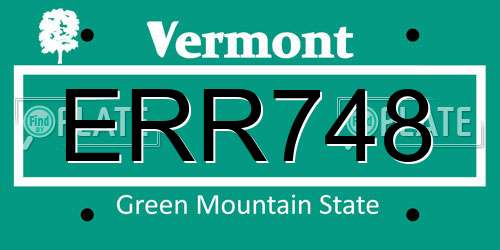 ERR748 Vermont License Plate