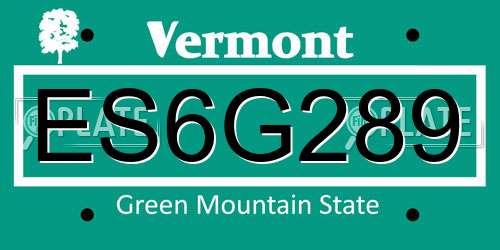 ES6G289 Vermont License Plate