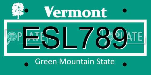 ESL789 Vermont License Plate