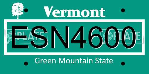 ESN4600 Vermont License Plate