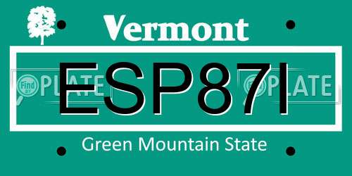 ESP87I Vermont License Plate