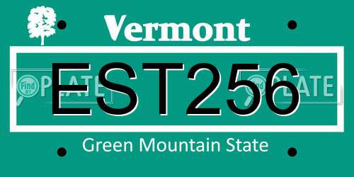 EST256 Vermont License Plate