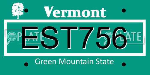 EST756 Vermont License Plate