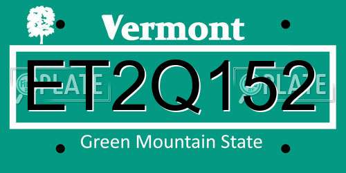 ET2Q152 Vermont License Plate
