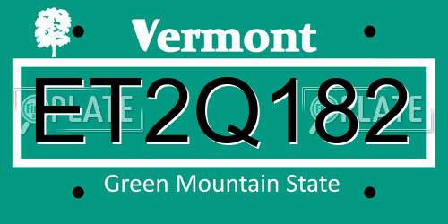 ET2Q182 Vermont License Plate