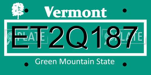 ET2Q187 Vermont License Plate