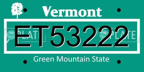 ET53222 Vermont License Plate