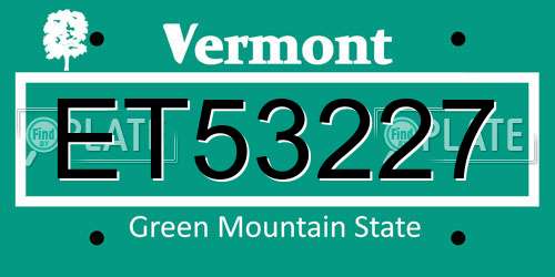 ET53227 Vermont License Plate
