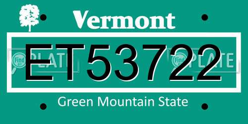 ET53722 Vermont License Plate