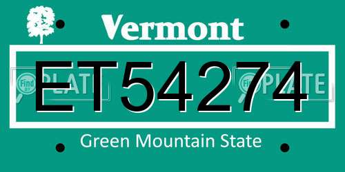 ET54274 Vermont License Plate