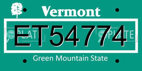ET54774 Vermont License Plate