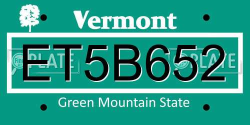 ET5B652 Vermont License Plate