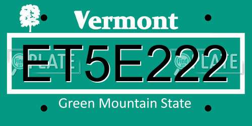 ET5E222 Vermont License Plate