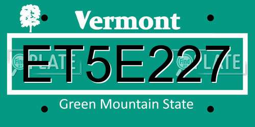 ET5E227 Vermont License Plate