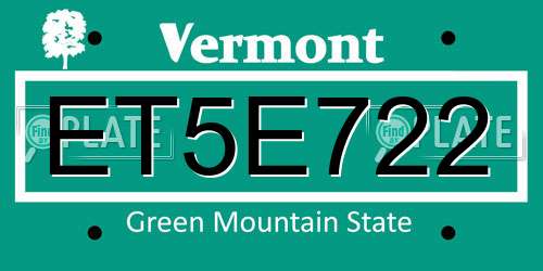 ET5E722 Vermont License Plate