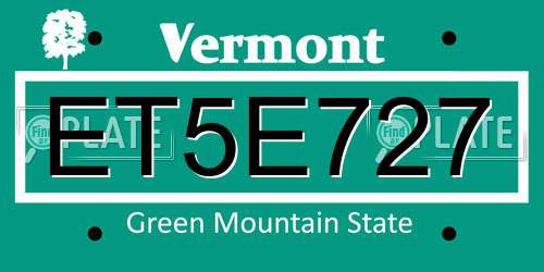 ET5E727 Vermont License Plate
