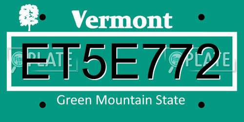 ET5E772 Vermont License Plate