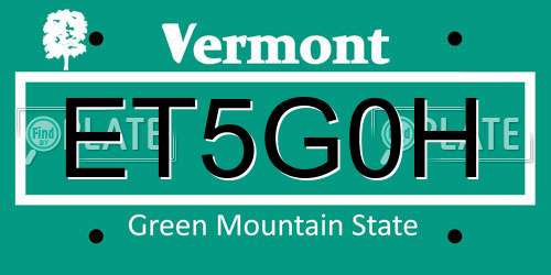 ET5G0H Vermont License Plate
