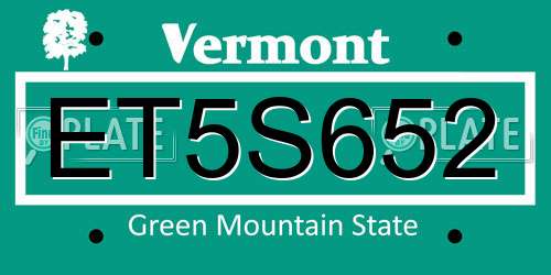 ET5S652 Vermont License Plate