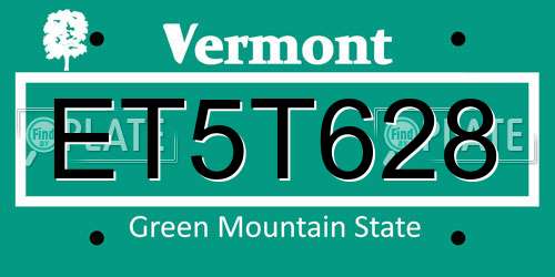 ET5T628 Vermont License Plate