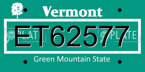 ET62577 Vermont License Plate