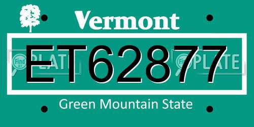 ET62877 Vermont License Plate