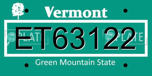 ET63122 Vermont License Plate