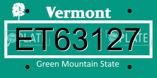 ET63127 Vermont License Plate
