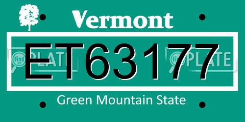 ET63177 Vermont License Plate