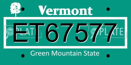 ET67577 Vermont License Plate
