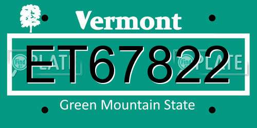 ET67822 Vermont License Plate