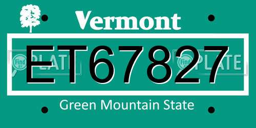 ET67827 Vermont License Plate