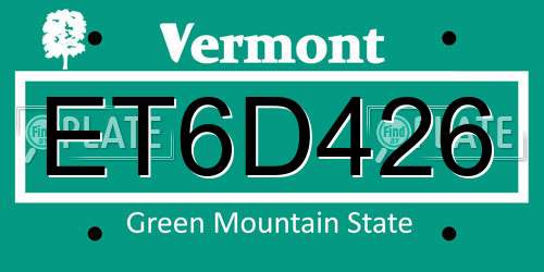 ET6D426 Vermont License Plate