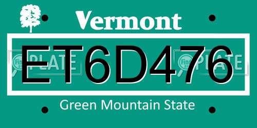 ET6D476 Vermont License Plate